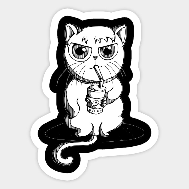 Chubby cat drink bubble tea Sticker by TKDoodle